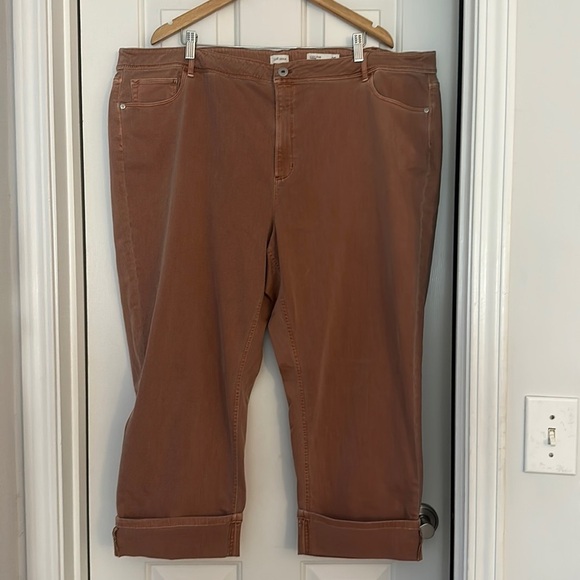 J Jill denim high rise cropped rust color jeans cuffed cotton blend size 28 - Picture 1 of 5